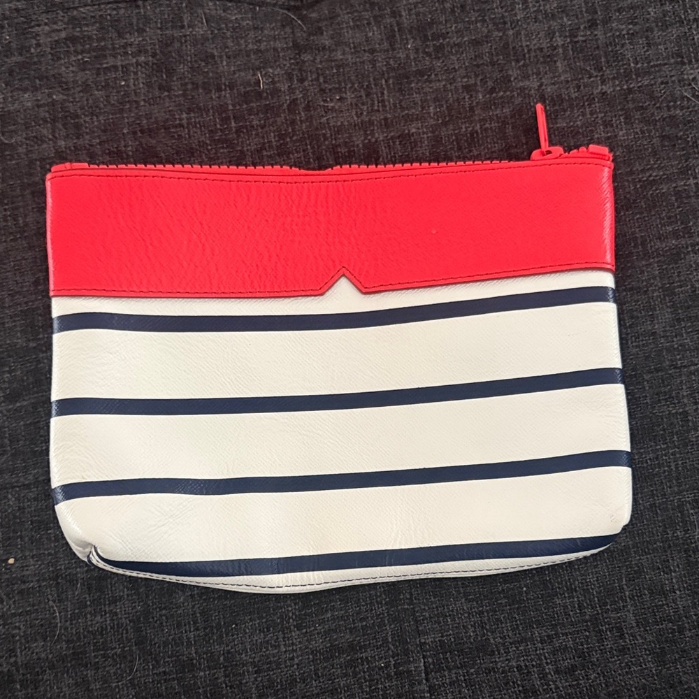 NWOT J.Crew Stylish Orange, Navy and White Striped Zip Pouch